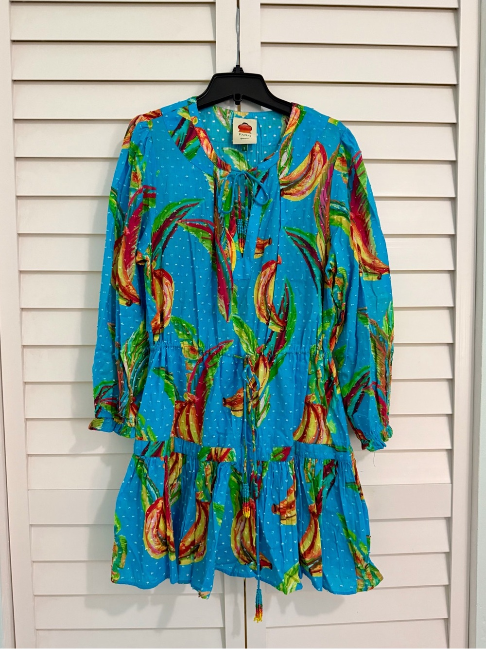 FARM Rio Turquoise Tropical Banana Mini Dress with Yellow & Green Accents